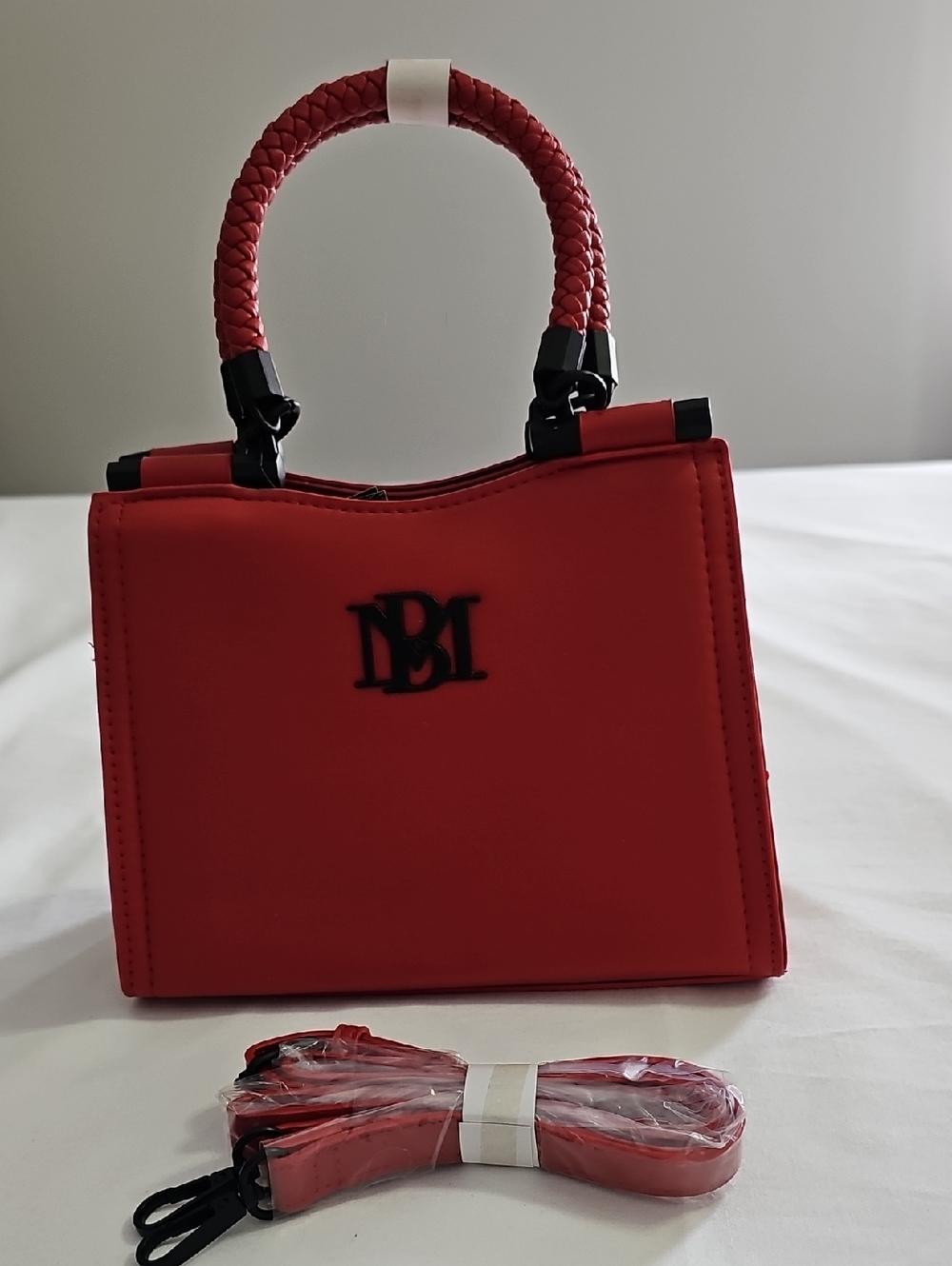 Badgley Mischka Red Braided-Handle Crossbody Tote